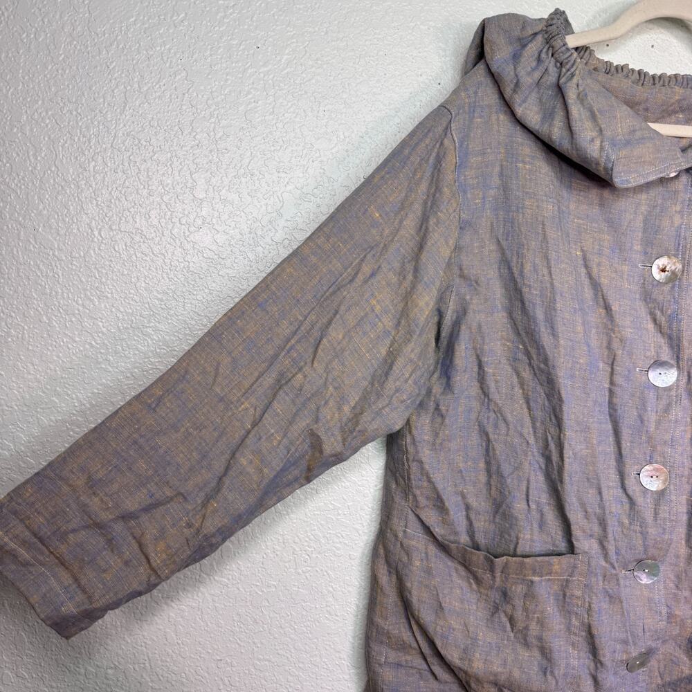 B Hadikusumo Jacket Womens One Size Lagenlook Linen Hooded Button Front - Picture 7 of 12